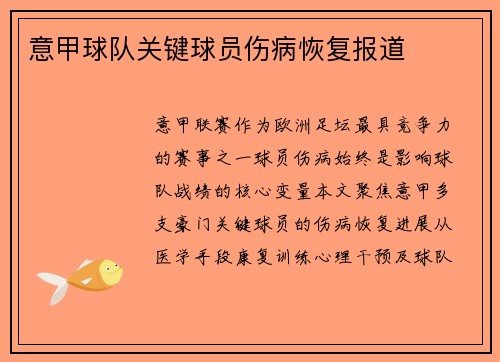 意甲球队关键球员伤病恢复报道